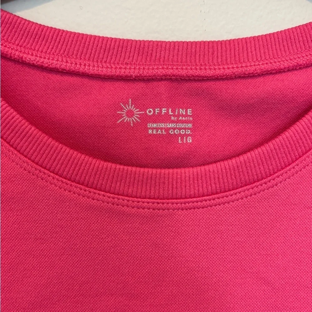 Aerie Offline Fitted Pink Crop T-Shirt Large - Picture 3 of 4